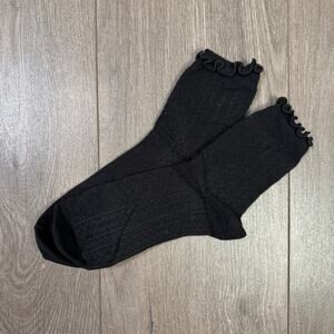 J.Crew Pointelle Ruffle Booties Womens One Size Black Lightweight CG301 Mid Calf